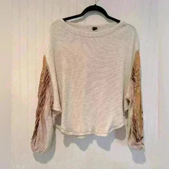 Free people boho oversized thermal long sleeve top sz. XS. Patchwork peasant - Picture 1 of 7